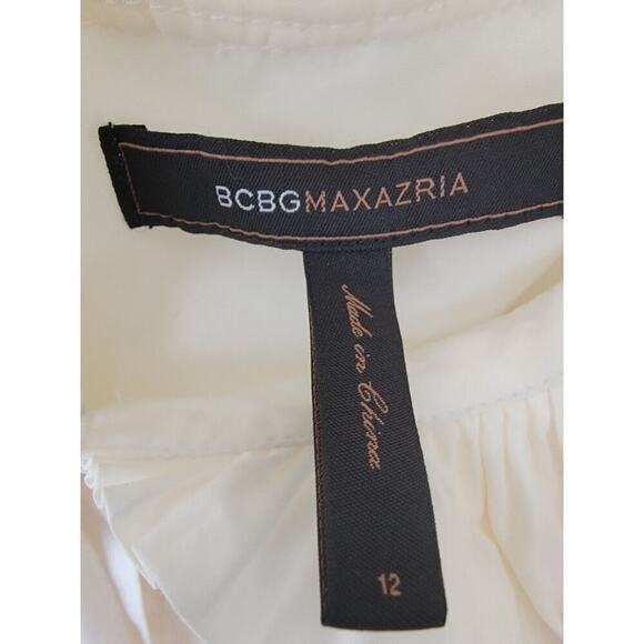 BCBG Maxazria Wide Leg Trouser Jumpsuit SZ 12 Ruffled Sleeveless White/Black - Picture 4 of 11